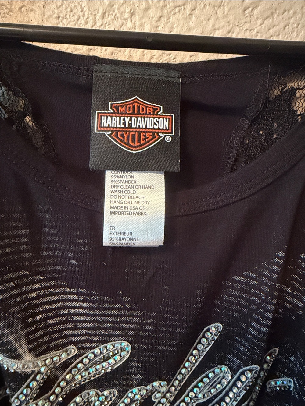Harley-Davidson Black Tank with Silver Rhinestone Script - Picture 3 of 5